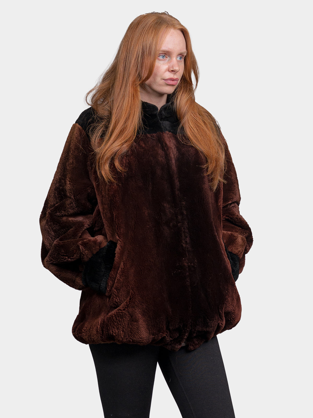 Women's Brown & Black Sheared Nutria Jacket