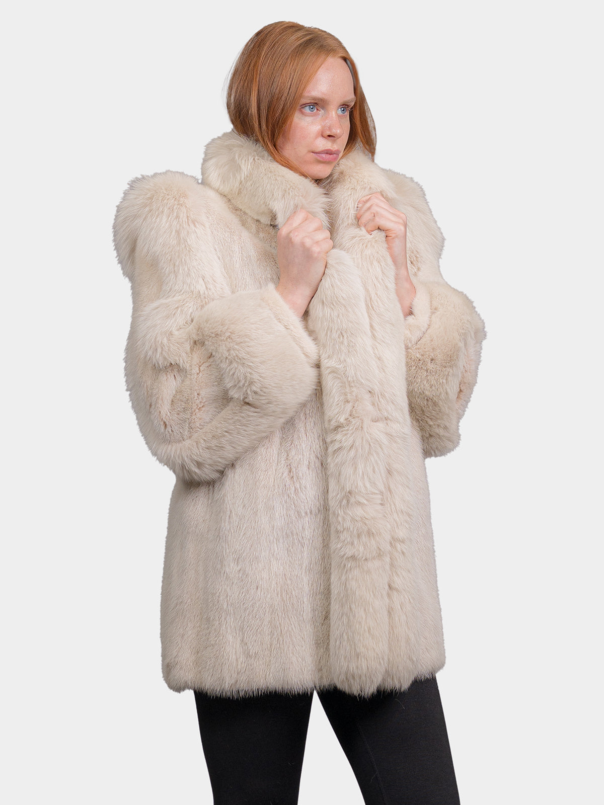 Women's Blush Mink Stroller with Fox Tuxedo