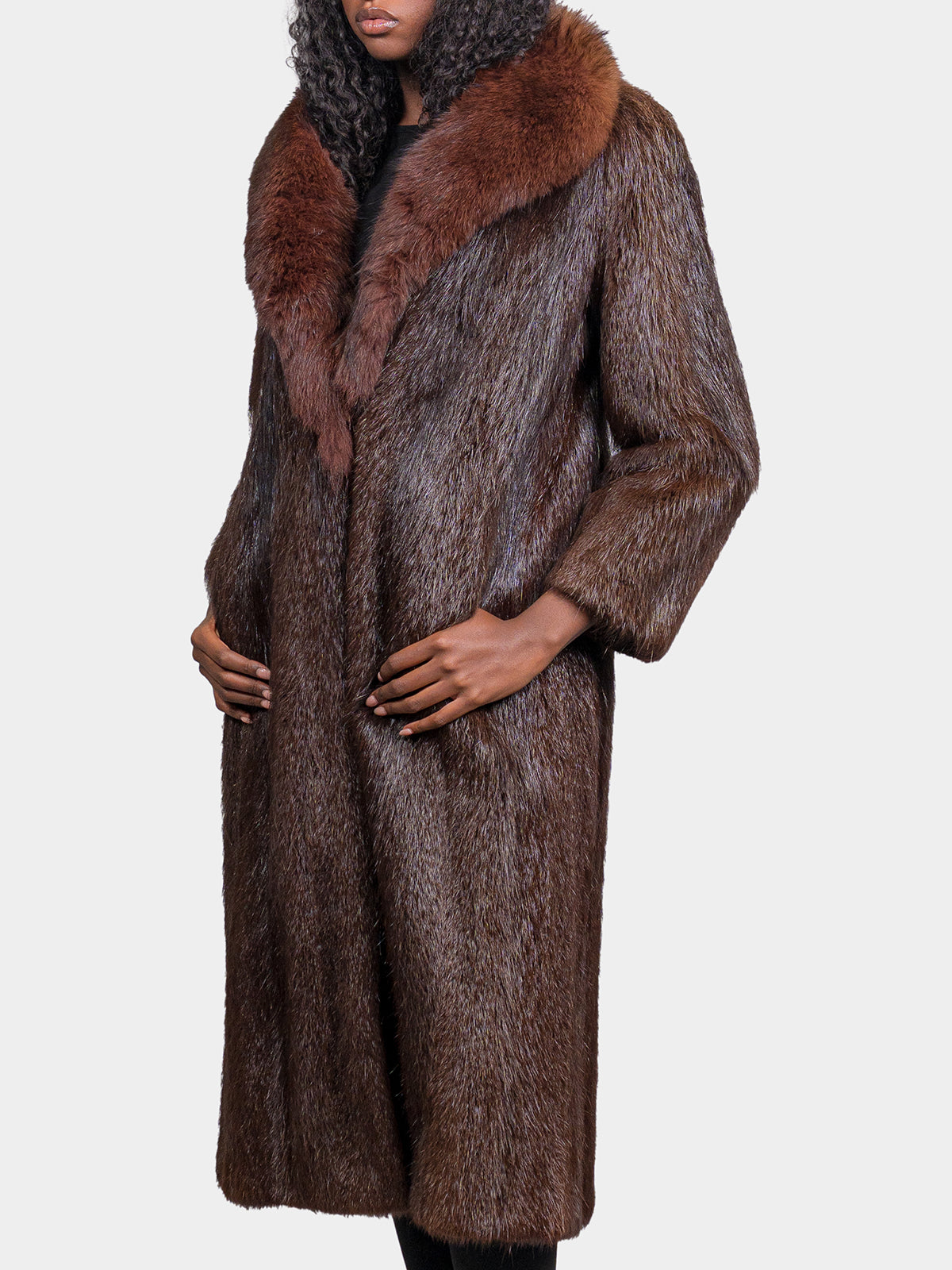Women's Brown Nutria Coat with Fox Collar
