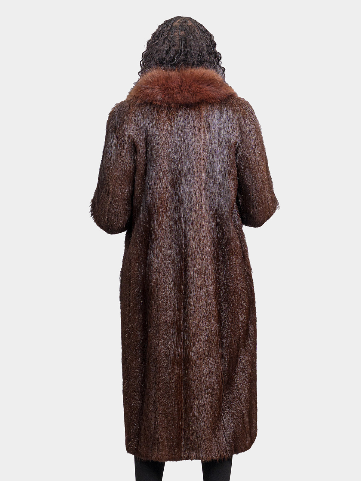 Women's Brown Nutria Coat with Fox Collar