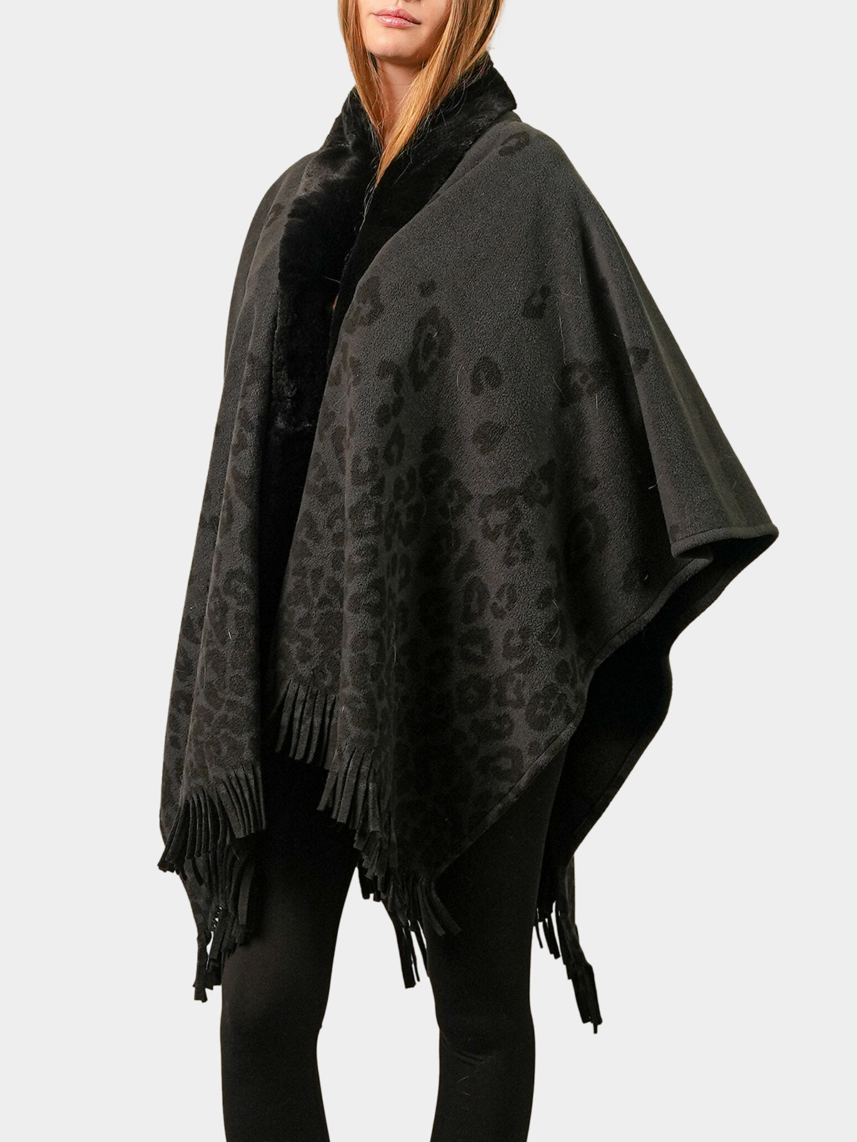 Women's Grey Animal Print Cape